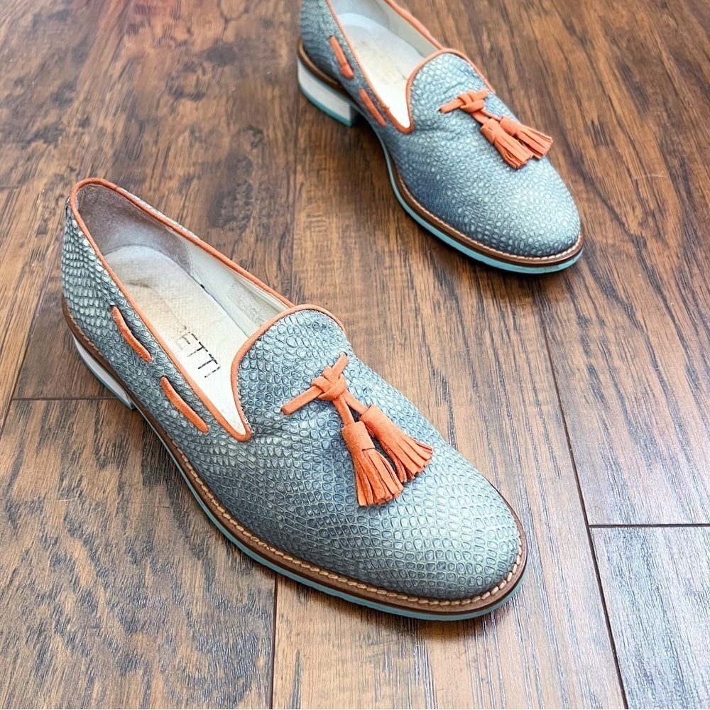 Torretti • retro tassel loafers aqua blue orange leather suede slip on